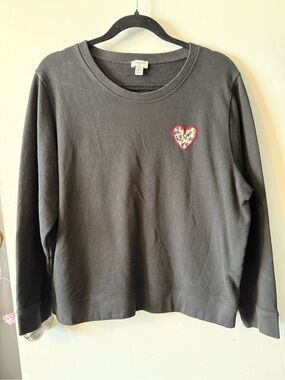J.Crew Leopard Heart Patch Black Cotton Sweatshirt XXL